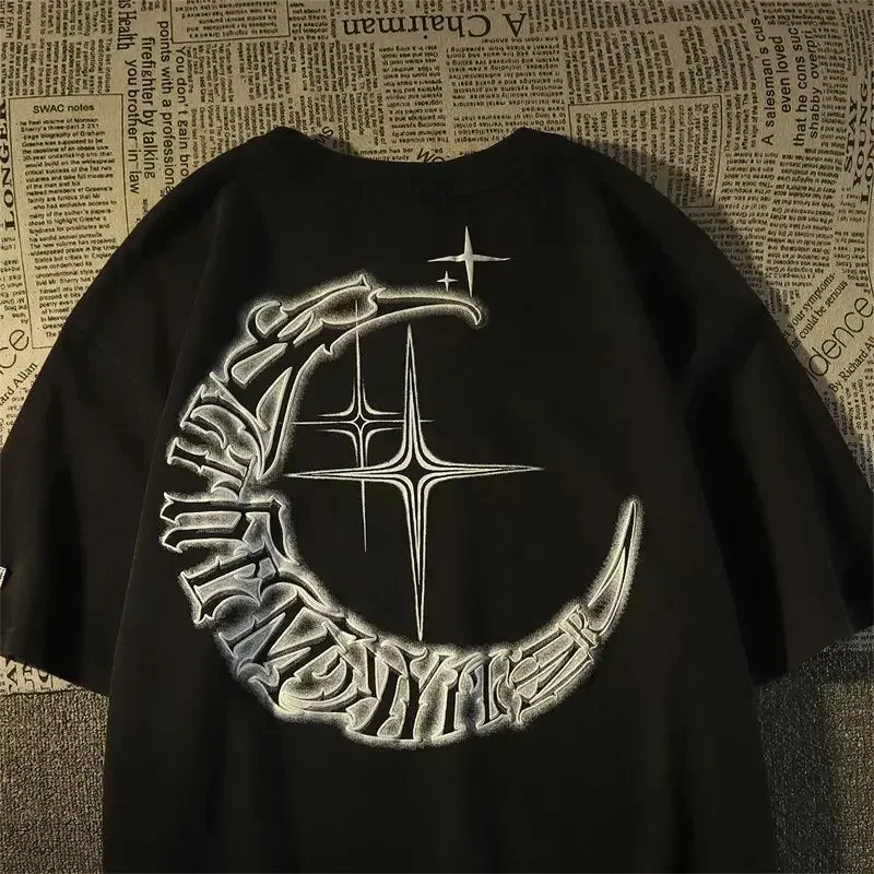 الأمريكية خمر الإبداعية الخط ستار قصيرة الأكمام تي شيرت للنساء الصيف فضفاض زوجين ارتداء أعلى الملابس بلايز قمم الموضة