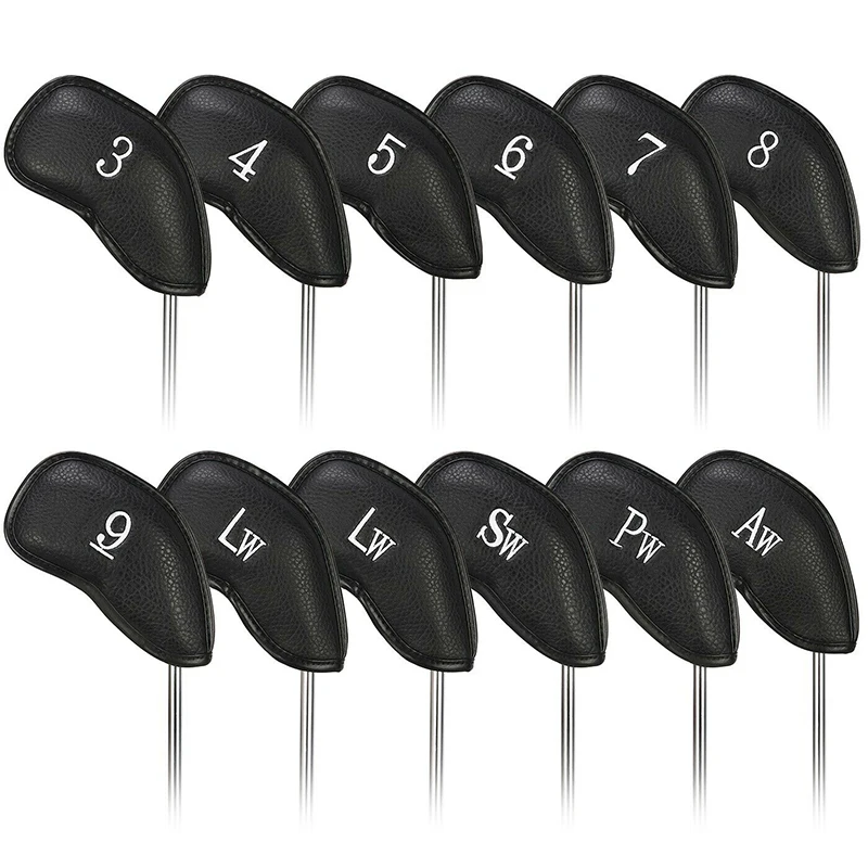 

12 Pcs/set Deluxe Synthetic Leather Golf Iron Covers Club Cover Waterproof For All Irons Club Golf Accessories