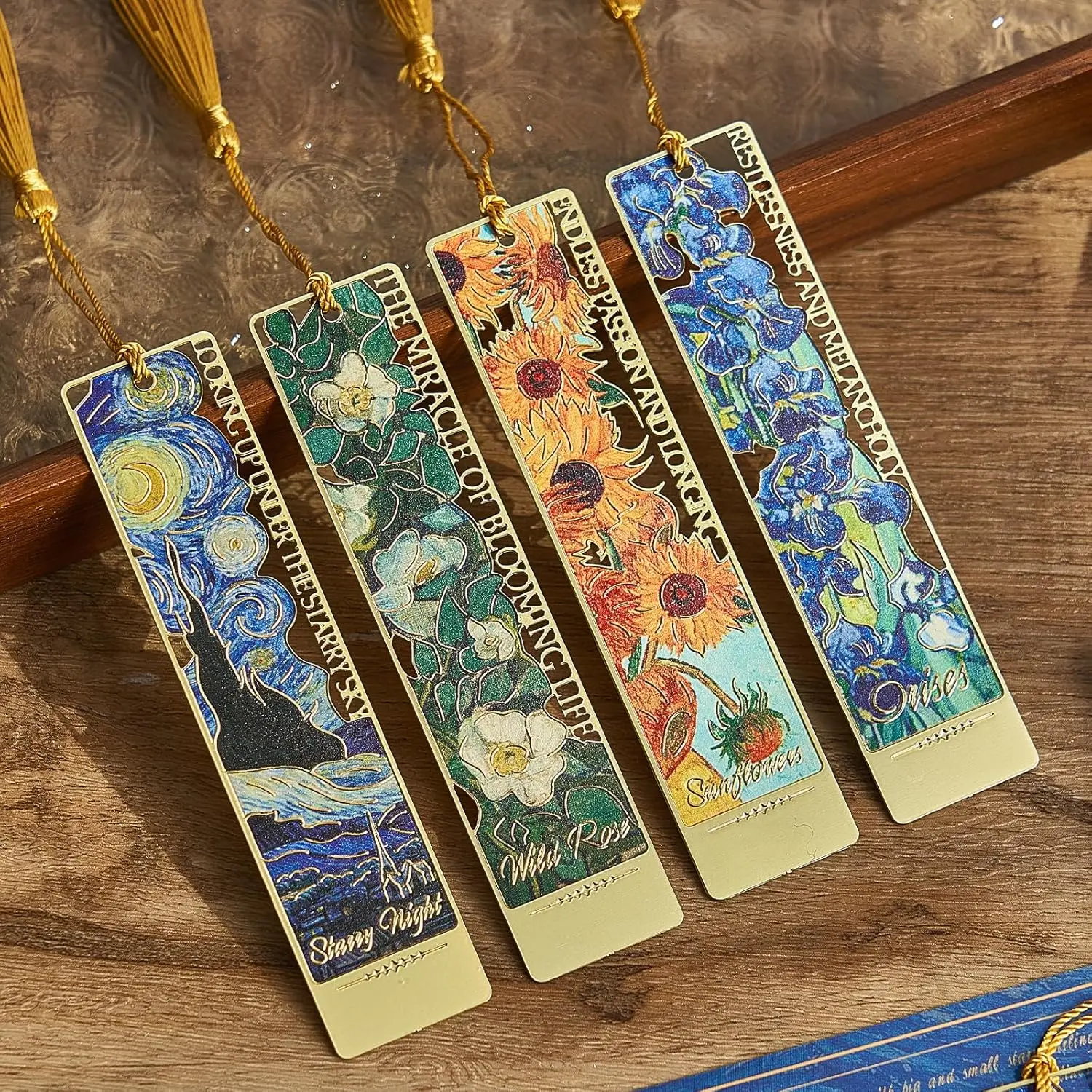 

4 Pcs Metal Bookmark with Tassel, Van Gogh Art Book Marks for Reading Women & Men, Book Lover Gifts