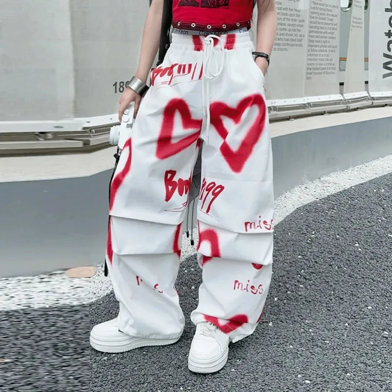 Teens Tracksuit Girls Cloth Heart Set Graffiti T-shirt Top Long Wide Leg Pant Kid 4 5 6 7 8 9 10 12 14 2025 Year