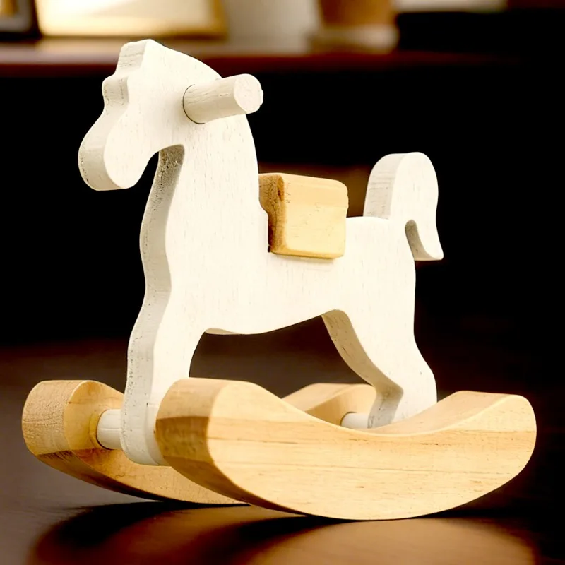 1/10x Mini Rocking Horse Wooden Trojan Chair Furniture Model Dining Room Dollhouse Decoration Crafts Photo Props Accessories - Detail 1