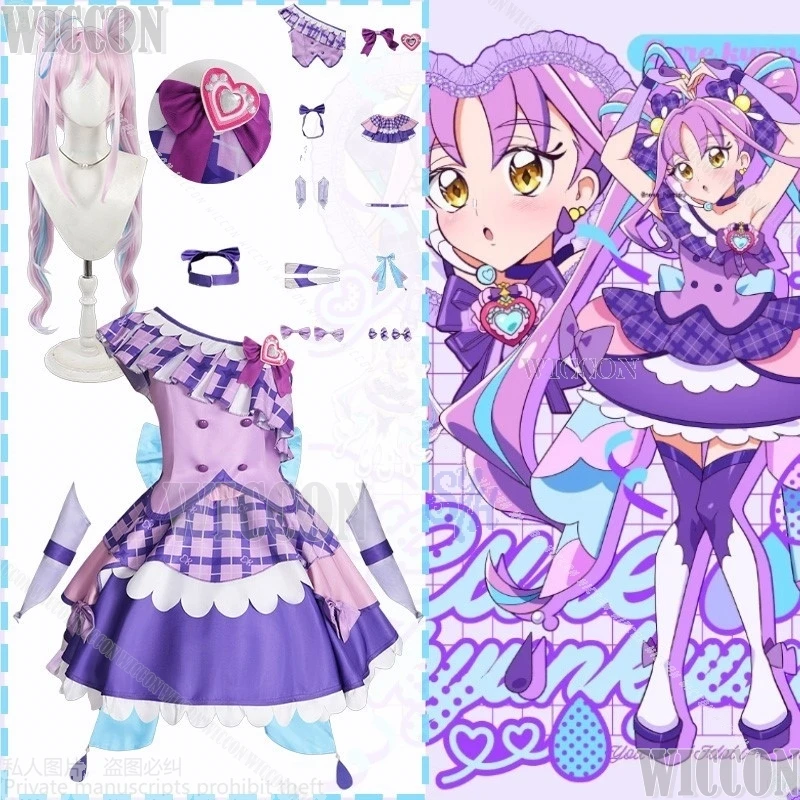 

Shigure Kokoro Pretty Anime Cure You And Idol Precure Cosplay Girl Purple Plaid Bow Cake Skirt Lolita Dress Halloween Outfit Cos
