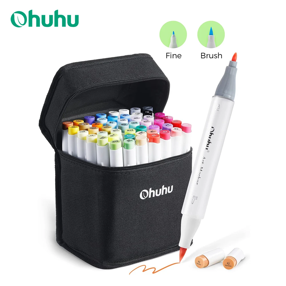 Ohuhu Honolulu B Marker Pen Set Color Markers Alcohol Art Markers Refillable Dual Tips Sketching Drawing Manga School Supplies