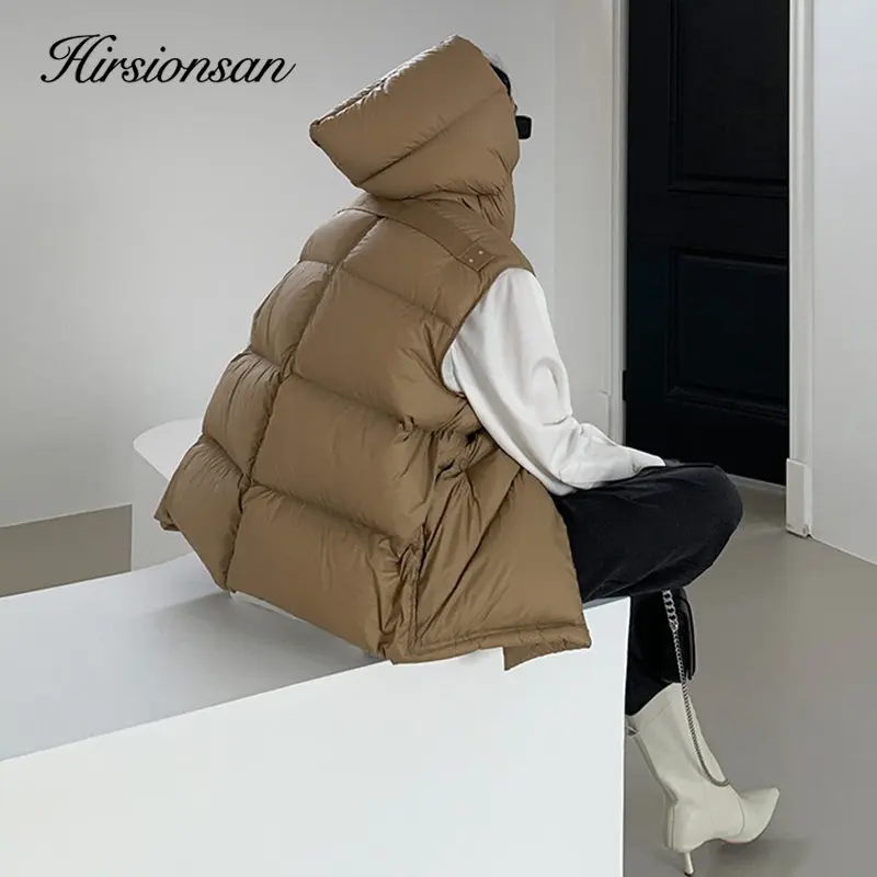 Hirsionsan Autumn Winter Korean White Duck Down Vest Women 2023 New Simple All-match Coats FemaleSoft Warm Sleeveness Jackets