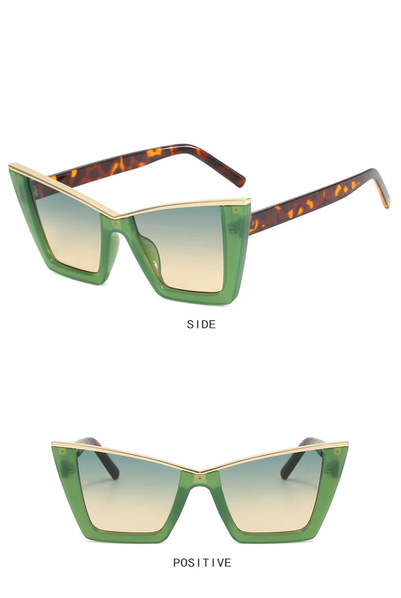Neue Mode übergroße Cat Eye Sonnenbrille Farbverlauf Farbe Luxus Brillen Designer Schmetterling halben Metallrahmen Damen Sonnenbrille – Detail 9