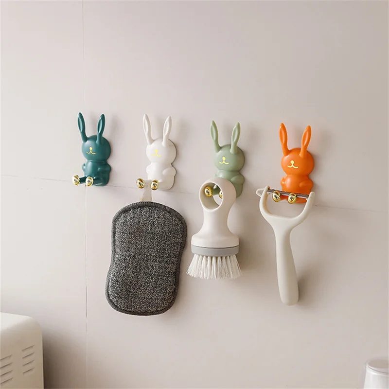 Cartoon Bunny  Shape Toothbrush Holder Creative Wall-Mounted Traceless Hook Multi-functional Organizer Hook Bathroom Accessories