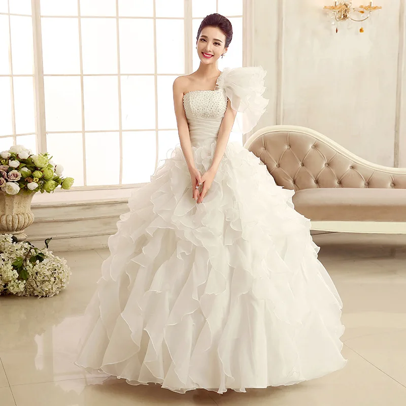 

Quinceanera Dresses 2023 Fashion One-shoulder Sleeveless Beading Party Ball Gown Simple Floor-length Long Autumn Wedding Vestido