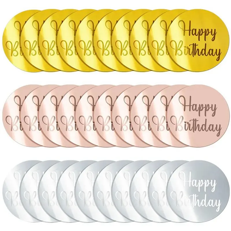 【ELEVATE LIFE】30Pcs Acrylic Cake Disc Mirror Cupcake Toppersfor DIY Cupcake Decoration Party Supplies ABDD