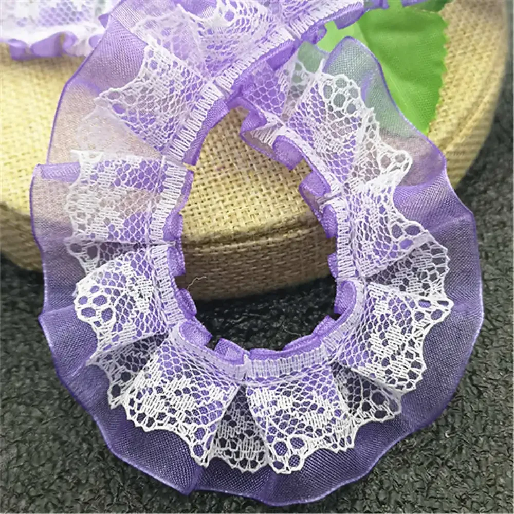 3YD/5YD Meters Double Layer Ruffle Unilateral Lace Tulle Ribbon Trim 30mm Sewing