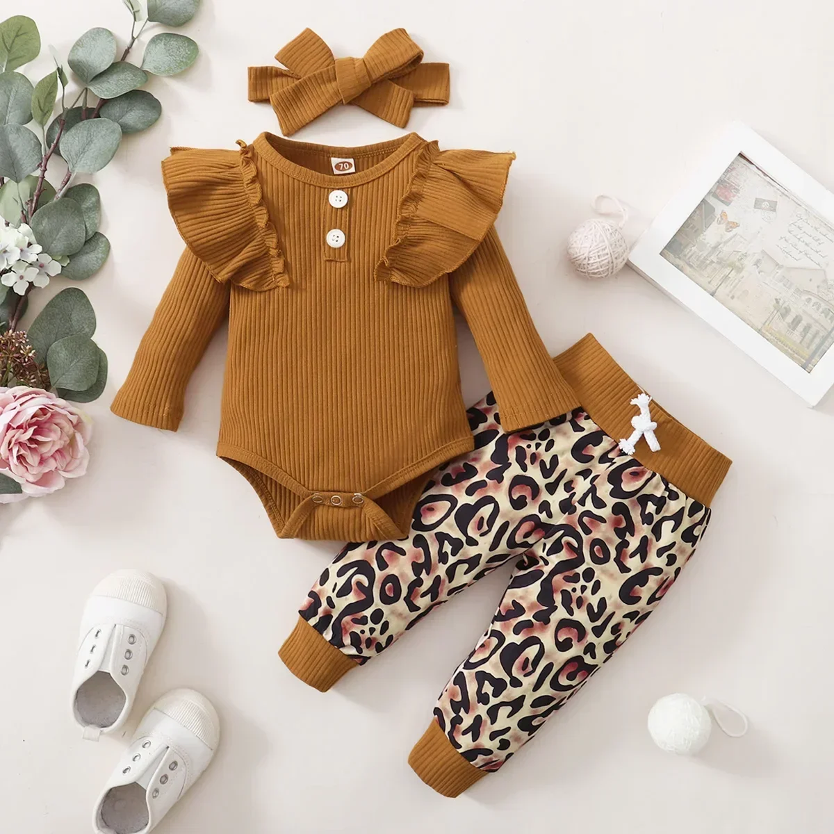 3Pcs Newborn Girl Clothes Set 3 Months Baby Girl Clothes Toddler Girl Outfits Baby Bodysuit + Bow Pants Infant Kids Clothing 6M