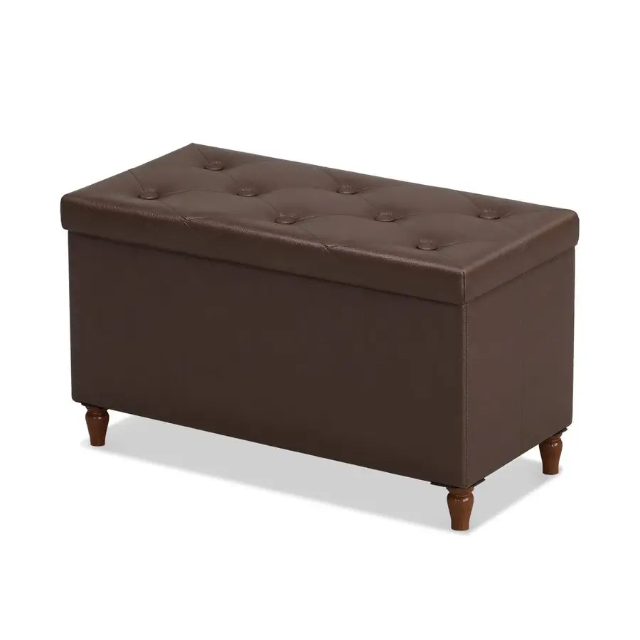 30 Inches Storage Ottoman Bench with Wooden Legs, Faux Leather Folding Ottoman Foot Rest, Storage Bench for Living Room, Hallway