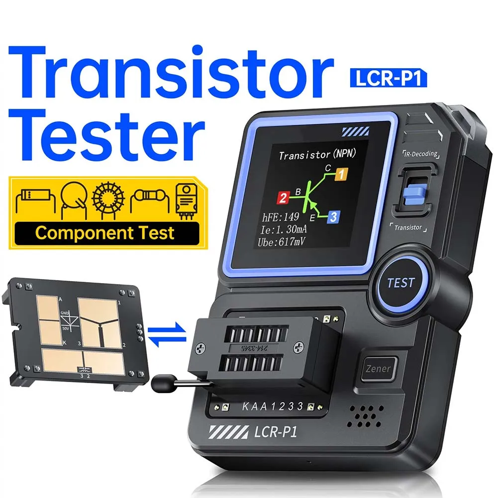 FNIRSI LCR-P1 Transistor Tester Multimeter Diode Transistor Capacitance Meter Resistance LCR ESR Meter, Multifunctional Tester