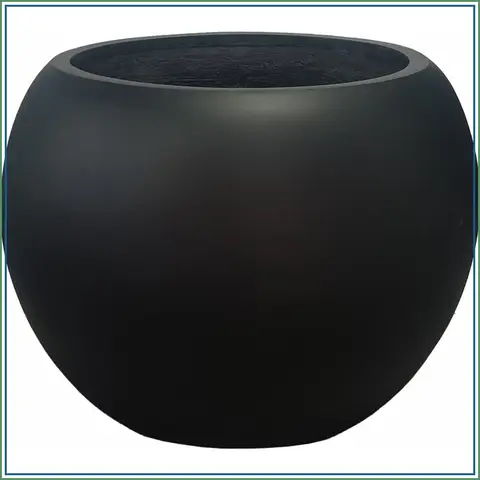 Round Fiberstone Planter 13.5"H x 17"Dia, 12" Pot Opening, Black, Indoor/Outdoor Large Plant Pot