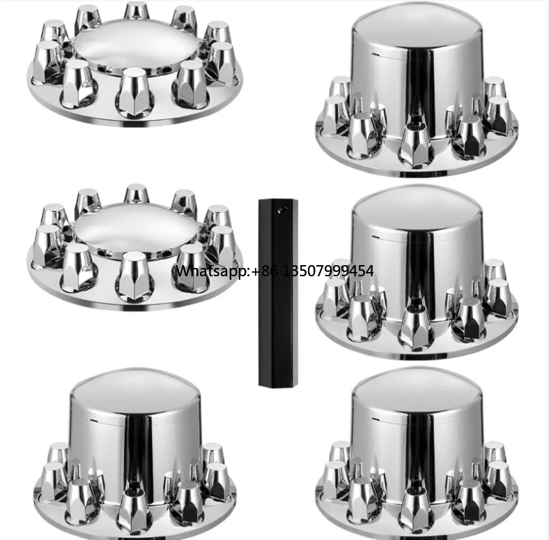 

33mm Lug Nuts Front and Rear Thread-On Chrome Front Axle Wheel Cover with Hub Cap for Semi Truck
