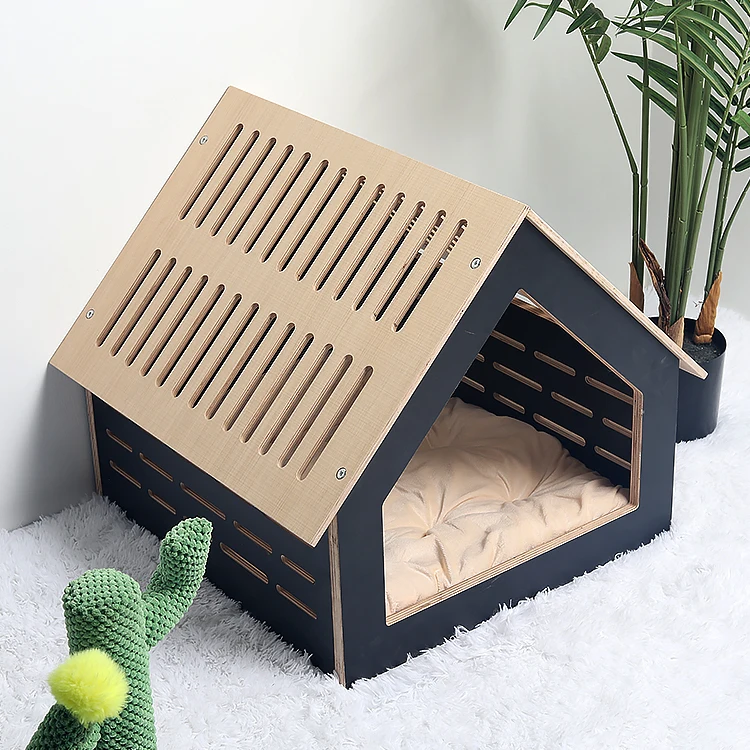 Indoor Breathable Hollow Roof Dog Cat House Shed Furniture Carved Plywood Dog House Kennel Pet Cat Puppy Wooden Crate House