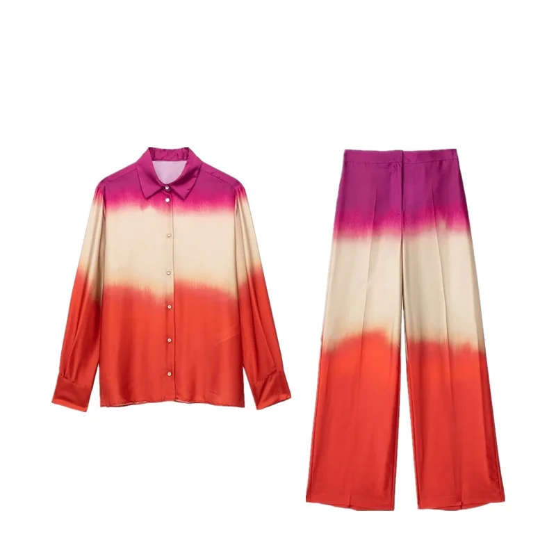 Conjunto de Csa y Plones Hoados de Moda para Mujer, Estampado Teñido, Tela de Poliéster Versátil, Colección Primaver...