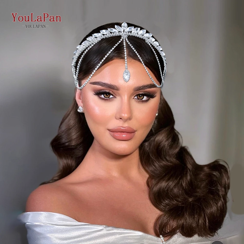 

YouLaPan Elegant Bridal Crystal Forehead Headband Hair Accessories Shiny Rhinestone Wedding Headbands Brides Hair Jewelry HP927