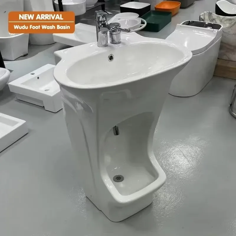 

HOT SALE Ceramic Bathroom Sink Double Layer Wash Up Sink Full Base Muslim Wudu Basincheap And Fine