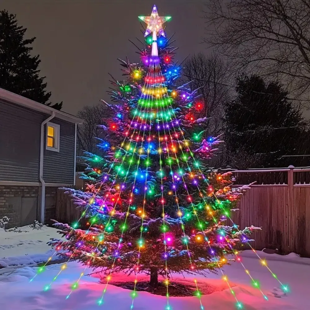 1PC 2M192LED/3M282LED Natale esterno solare stella cascata luce, 8 modalità di illuminazione, utilizzato per cortile, giardino, decorazione del partito
