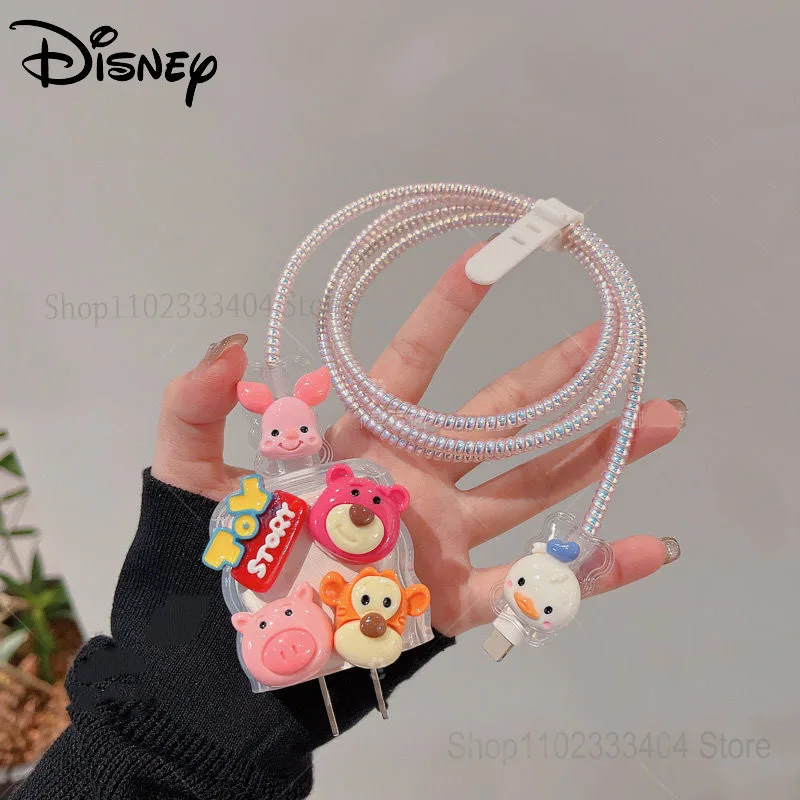 Disney Alien Lotso Donald Duck Charger Data Cable Protective Cover for iPhone 14 13/12/11 Pro 18W/20W Glue Shell Winding Rope