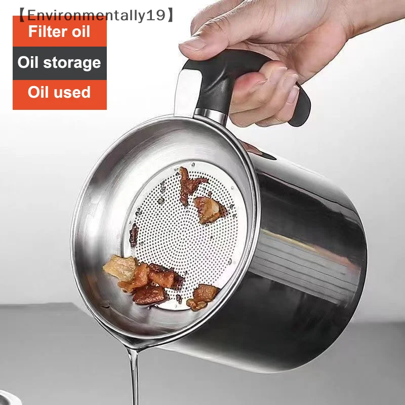 Oil Strainer Pot Fine Mesh Fast Filtering With Lid Stainless Steel Frying Bacon Fat Oil Storage Container Kitchen Supplies