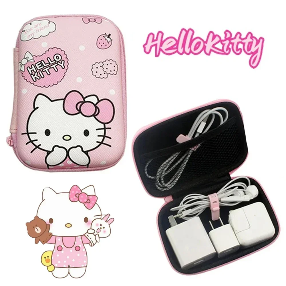 Cute Hello Kitty Sanrio Anime Collection Card Storage Box Hard Case Y2K Earphone Bag Waterproof Data Cable Coin Protection Bag