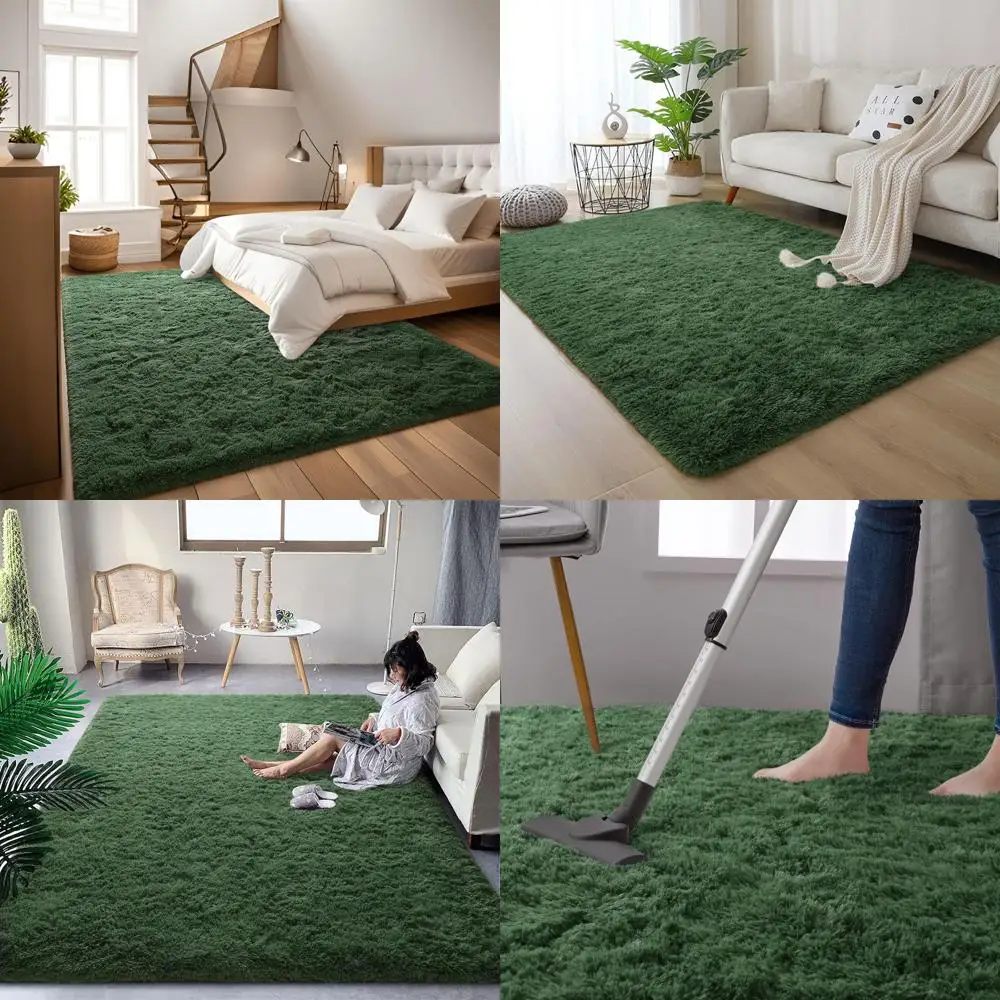 

Luxurious Dark Green Shaggy Rugs, 6x9 Soft Plush, Non-Slip & Washable, Ideal for Bedrooms, Living Rooms, Kids' Rooms, and More