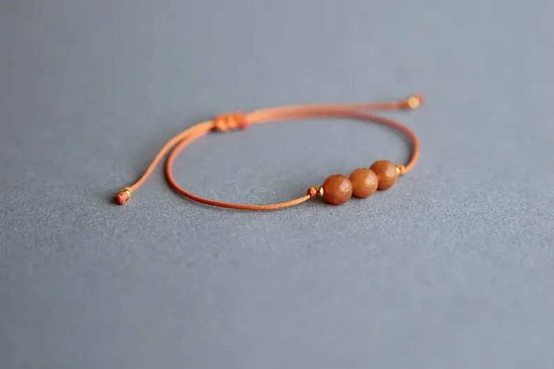 Orange Aventurine Stacked Crystal Bracelet Thread Adjustable Taurus Gift