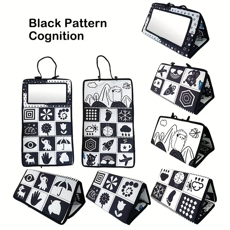 Hochkontrastisches Bauchzeitspiegelspielzeug – faltbar – bunte Formen, Tier- und Obstpuzzles |   Kontrastkrepp für Vorschulkinder