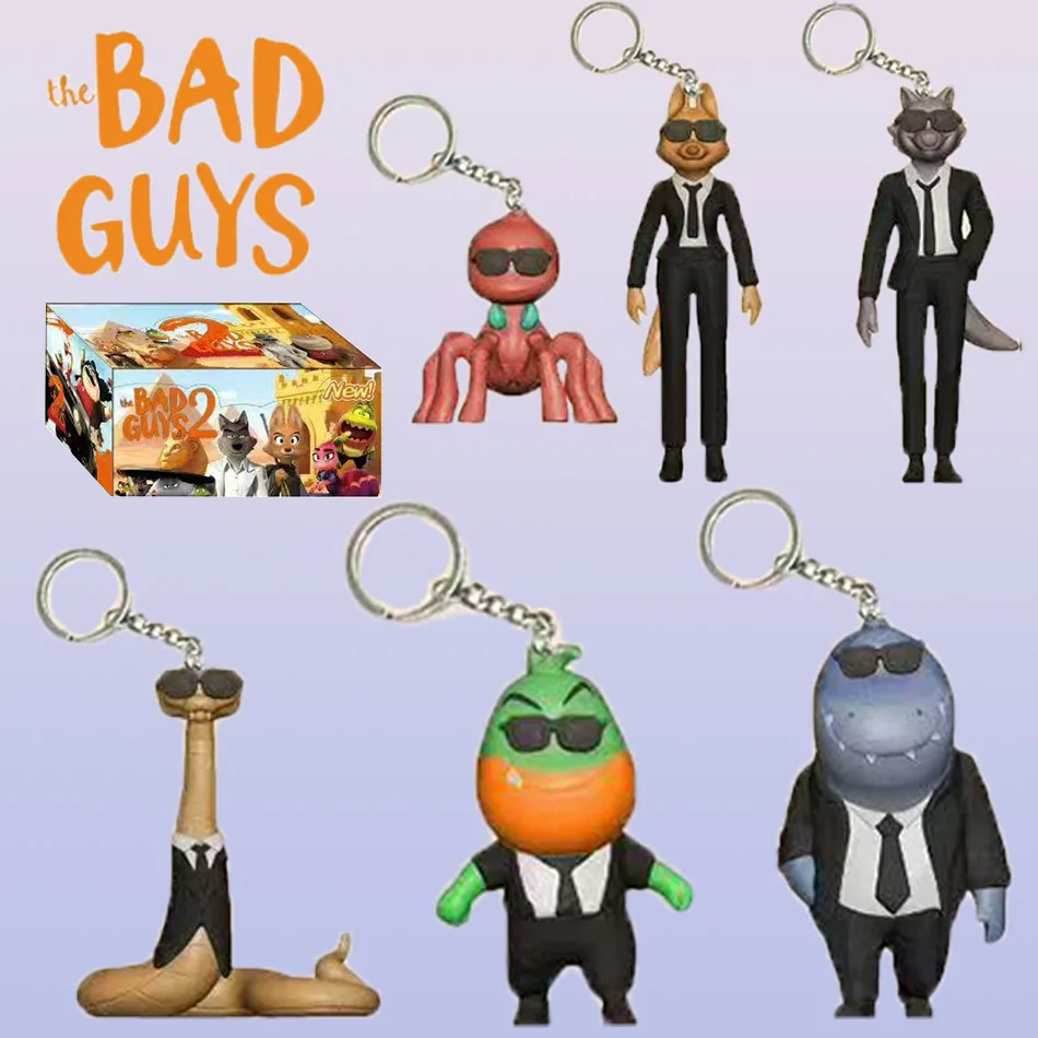 With keychain Movie The Bad Guys action figure Toy Kawaii Wolf Piranha Snake Shark Tarantula Anime Doll PVC Animal Toy Gift 24pc