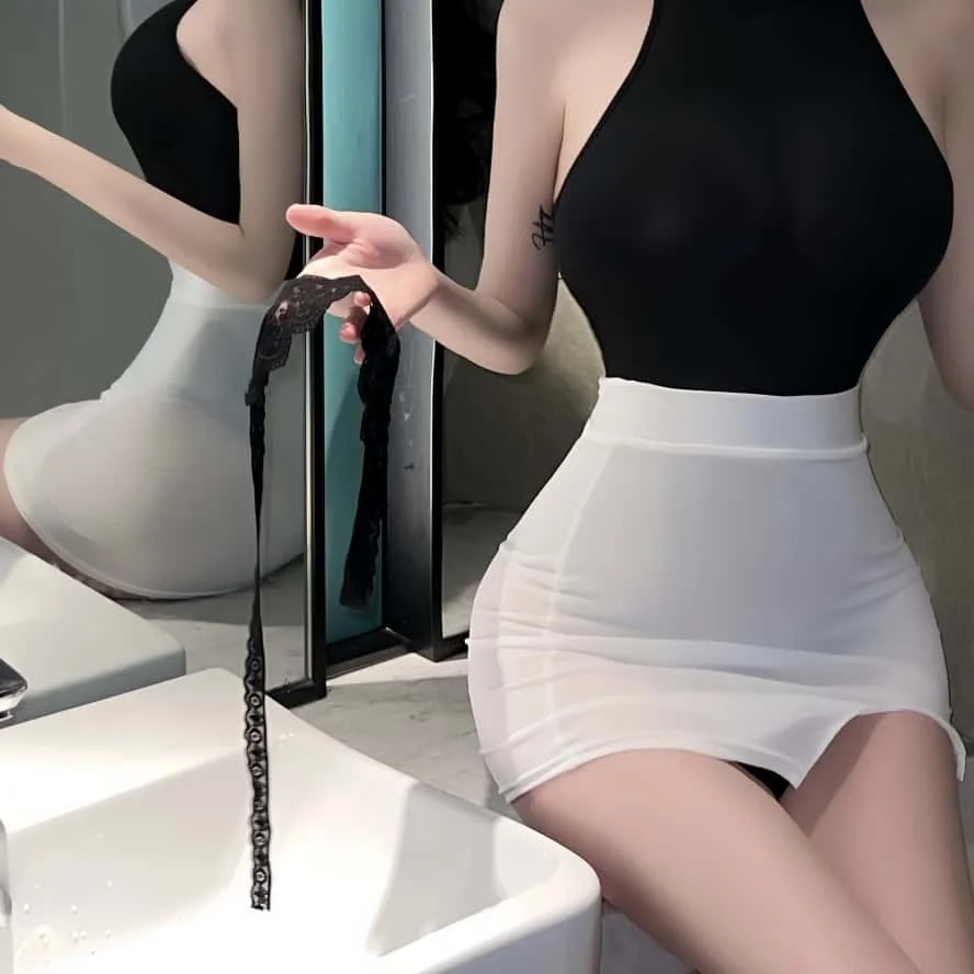 Ultra Thin See Through Mini Short Skirts Sexy Solid Color Black High Waist Bodycon Wrap Hips Skirt for Woman Fashion Club Wear