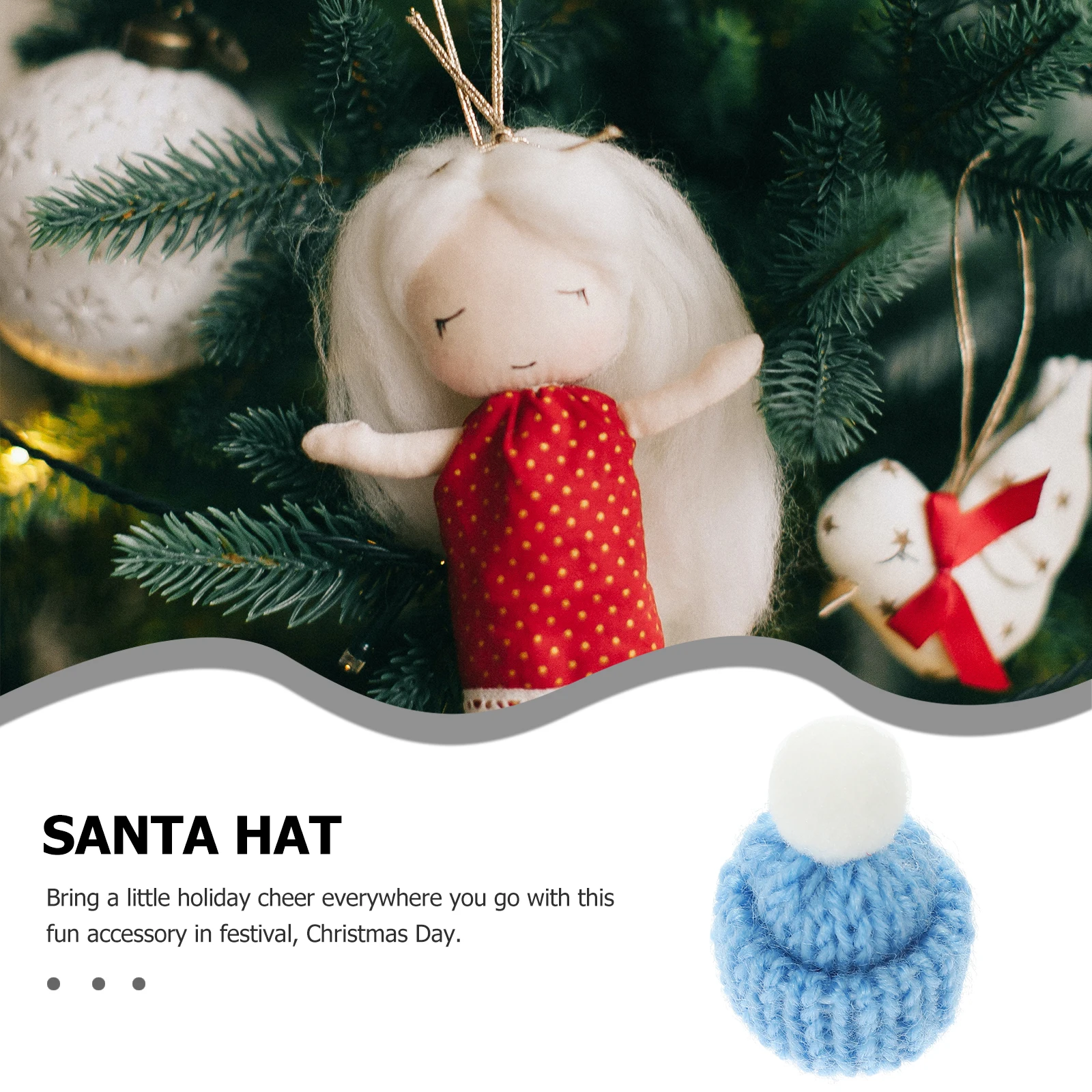 

10PCS Christmas Hat Accessories Knitted Santa Cap Blue Party Hats for DIY Handmade Decorations Christmas Gifts