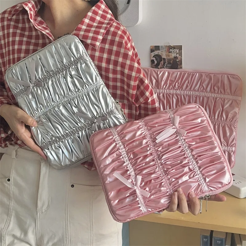 

Сумка для планшета с розовым бантом, сумка для планшета, 9,7-11/13,3/14/15/15,6 дюйма, серебристая защитная сумка для ноутбука, сумка для хранения компьютера