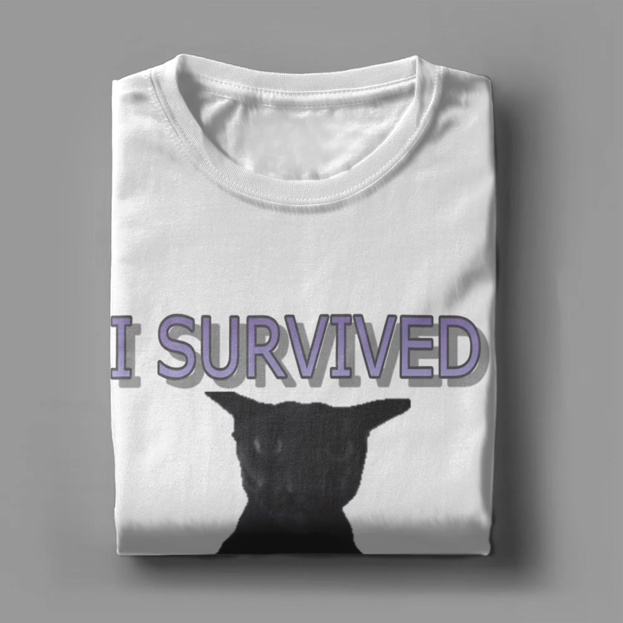 I survived Larry cat meme T-Shirts Men women Creative Cotton Tees Crew Neck Short Sleeve T Shirt Gift Idea Tops