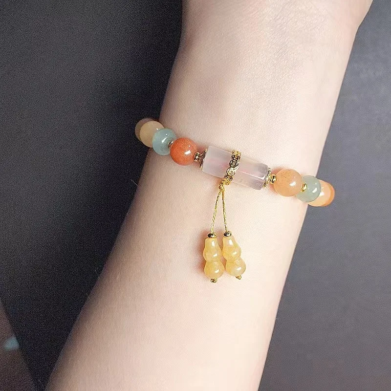 شينجيانغ الذهب الحرير الطازجة الطراز القديم الملونة مطرز سوار للنساء دائرة مزدوجة القرع اليشم المجوهرات #4