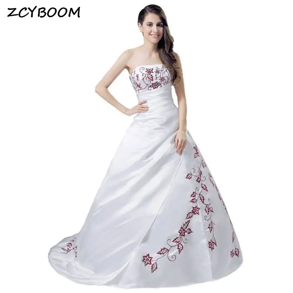 

Gorgeous White/Ivory Strapless Floral Vintage Wedding Dress 2024 A-line Court Train Satin Bridal Gowns Vestido De Noiva