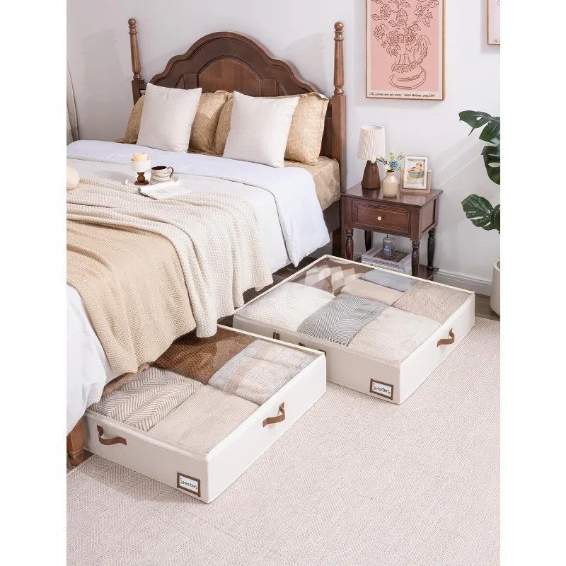 Contenitori portaoggetti da 120 litri sotto il letto con manici e porta etichette, confezione da 2 contenitori sottolini in tessuto ultra spesso, organizer per armadio