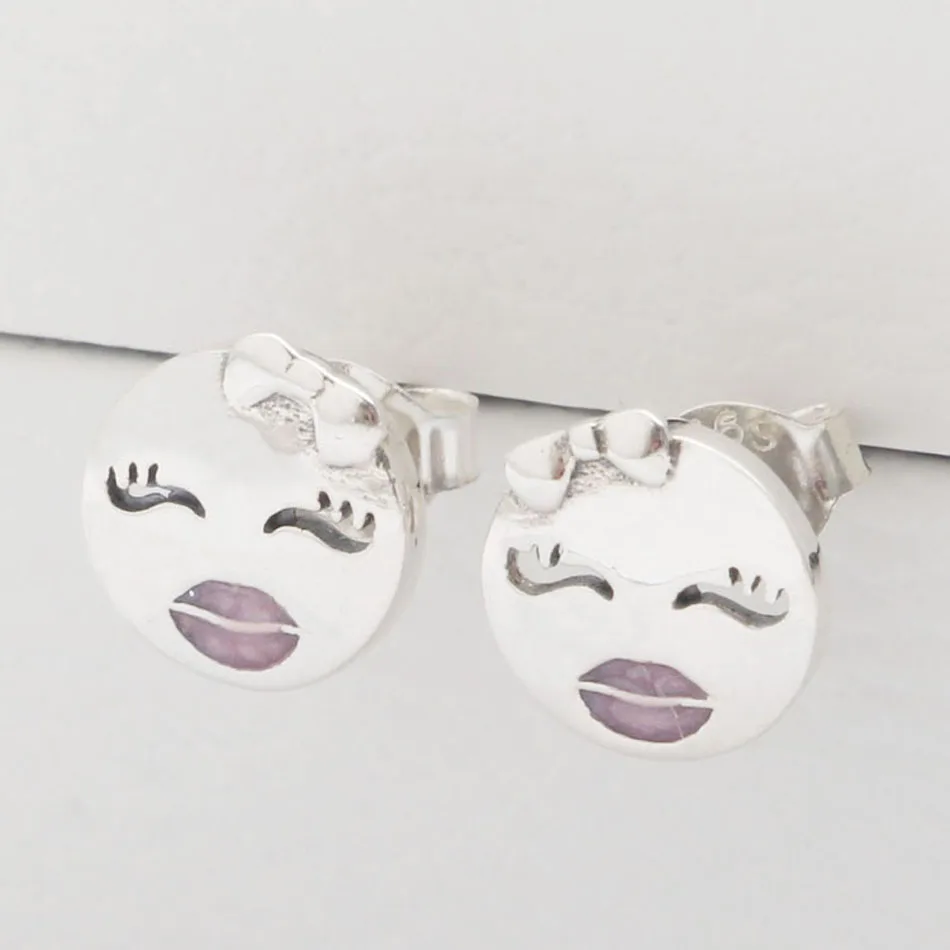 Enamel Playful Winks Stud Earring For Women Authentic S925 Sterling Silver Jewelry Lady Girl Birthday Gift