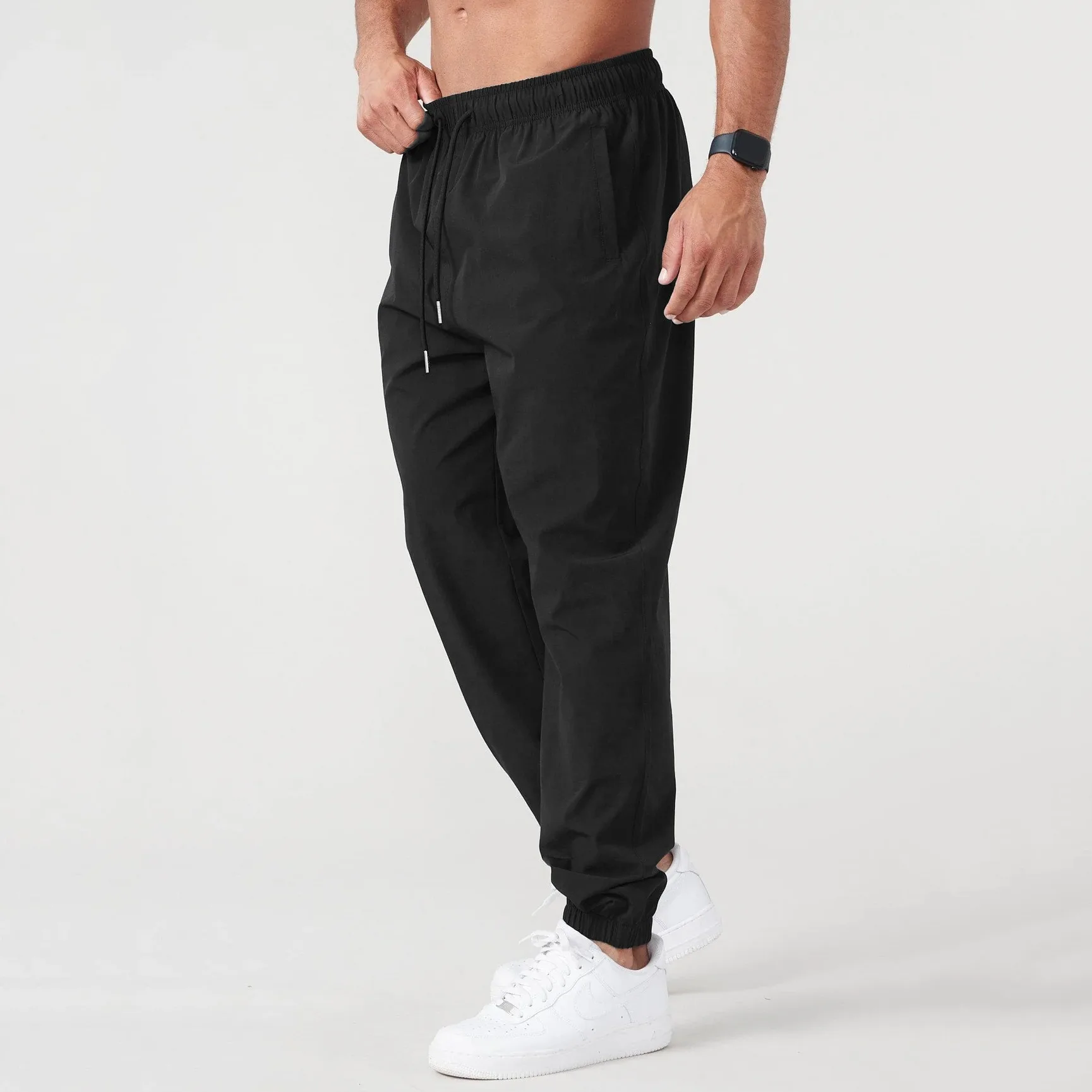 Spring and Autumn New Men's Sports Casual Running Exercise Loose Elastic Tie Black Quick-Drying Pants