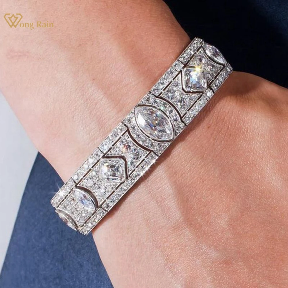 

Wong Rain Elegant 100% 925 Sterling Silver Sparkling Marquise Cut Lab Sapphire Gemstone Bracelets Bangle Fine Jewelry for Women