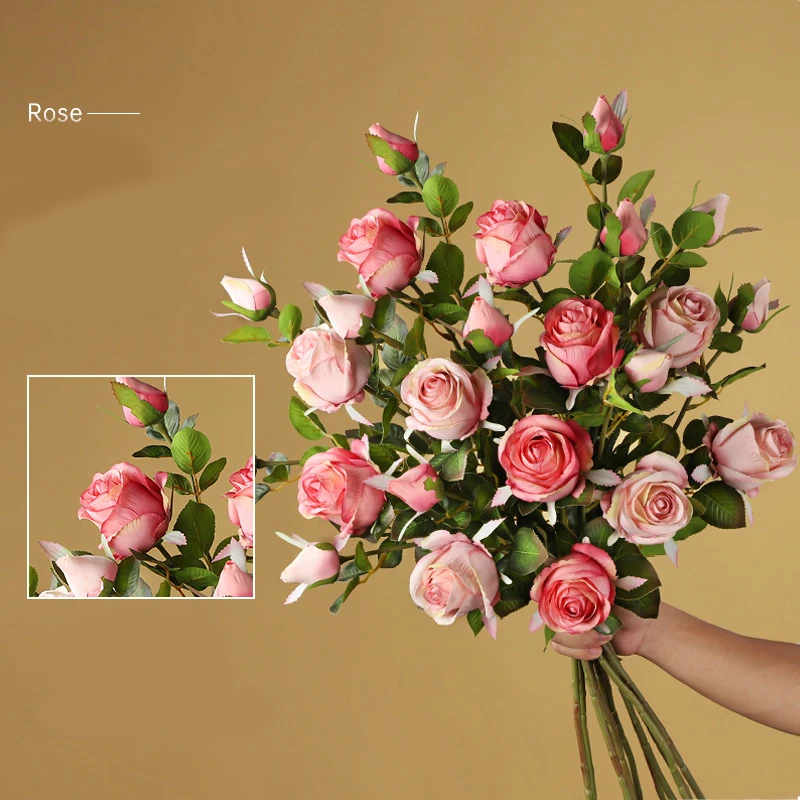 

6PCS Artificial Roses with Stems Realistic Blossom Silk Roses Single Fake Roses Bouquet for Bridal Bouquet Wedding Decoration P