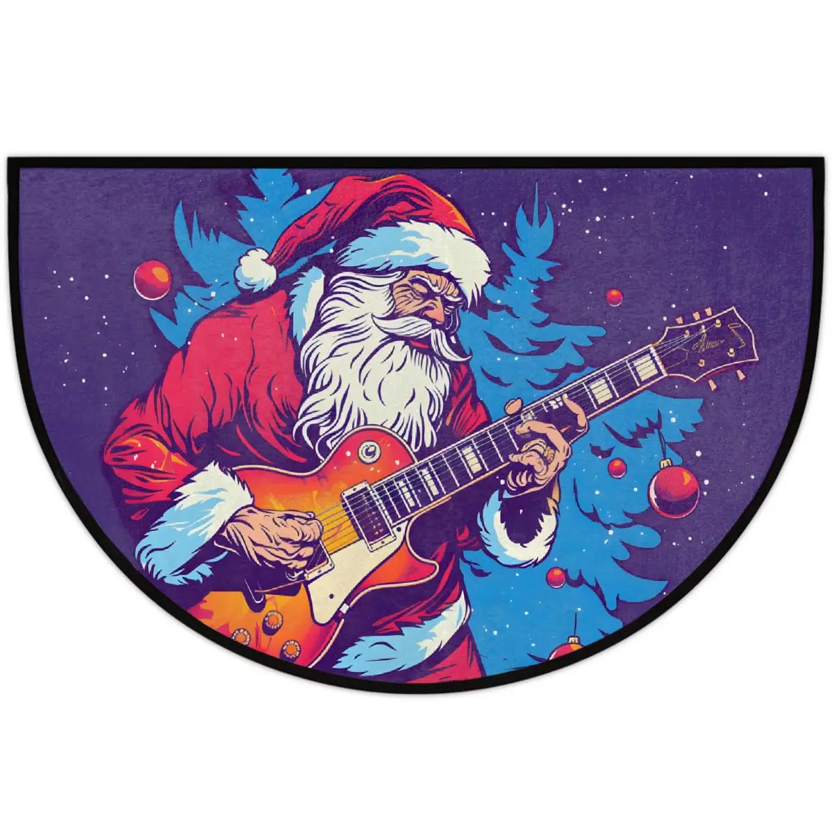 VIKAMA Christmas Santa Half Round Door Mat Non-Slip Entrance Welcome Mat for Indoor Semi Circle Bathroom Floor Mats Home Decor