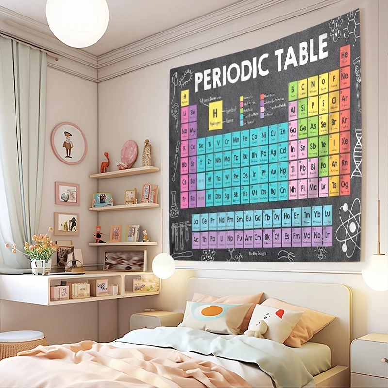 1PC Digital Print Tapestry Wall Hanging, Periodic Table Elements Vintage Style, Science Chemistry Retro Educational Wall Decor - view 2
