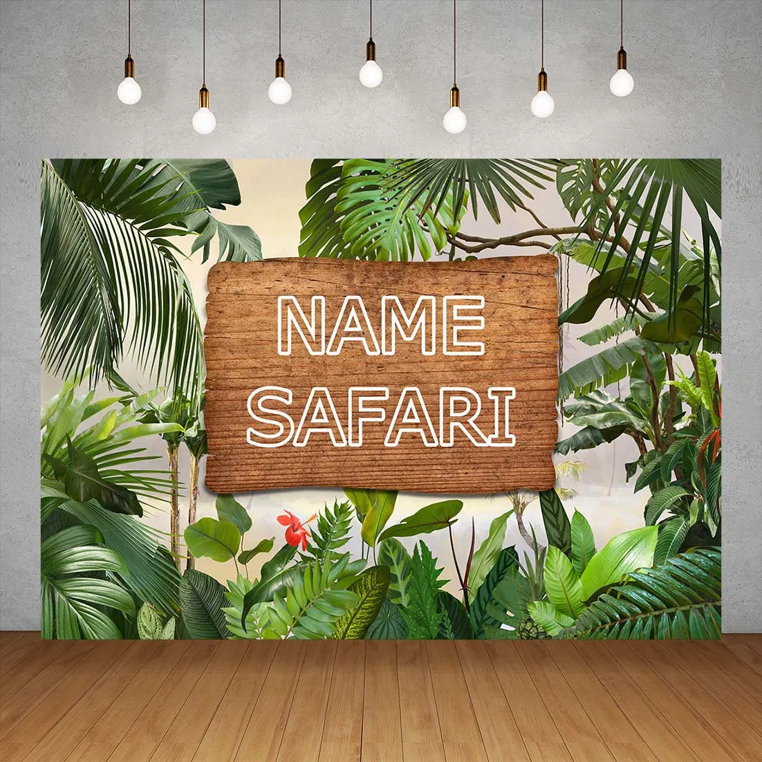 Custom Name Photophone Backdrops Green Safari Themed Birthday Banner Photo Background Children Baby Shower Party Decor Photocall