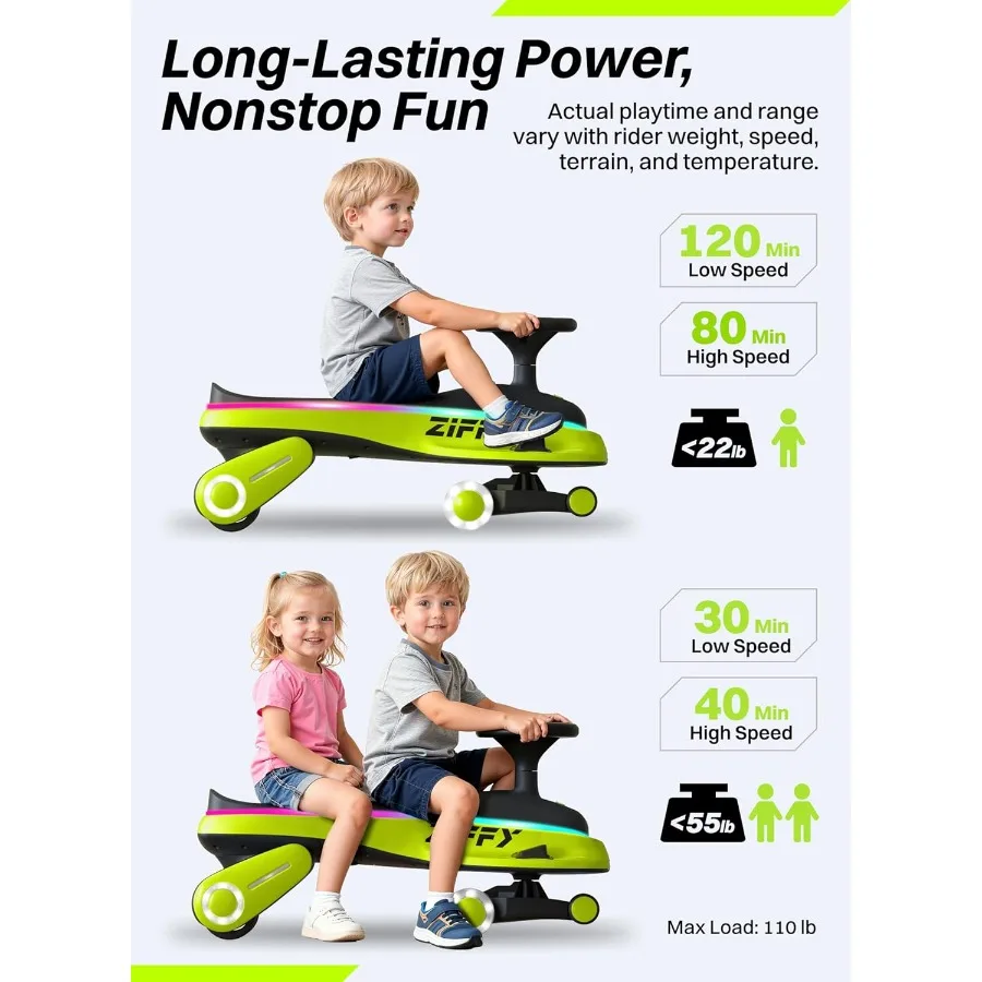 Carro de oscilação elétrico 6V 5,5A com pedal, iluminado, bateria recarregável, carro de balanço 2 em 1, brinquedo de passeio de 2 velocidades, anti-rolamento, Fl