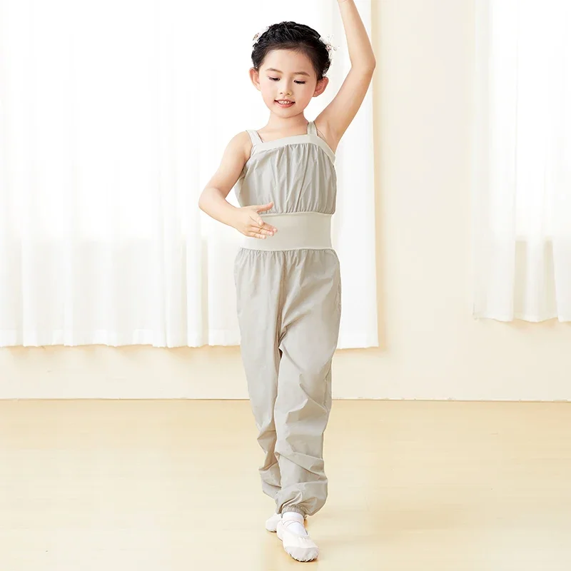 Vêtements de Ballet pour enfants, barboteuse décontractée sans manches, salopette d'automne, pantalon sarouel, Corset Long, combishort de perte de poids pour filles