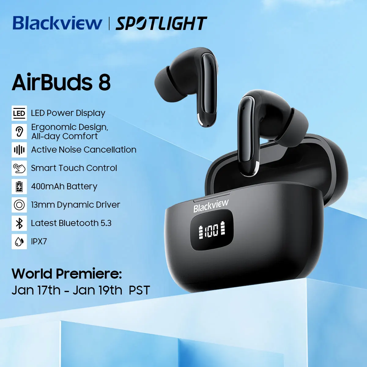 Blackview AirBuds 8 Bluetooth 5.3 Headset TWS Wireless Earphones Touch Control Headphone With Microphone Heasets