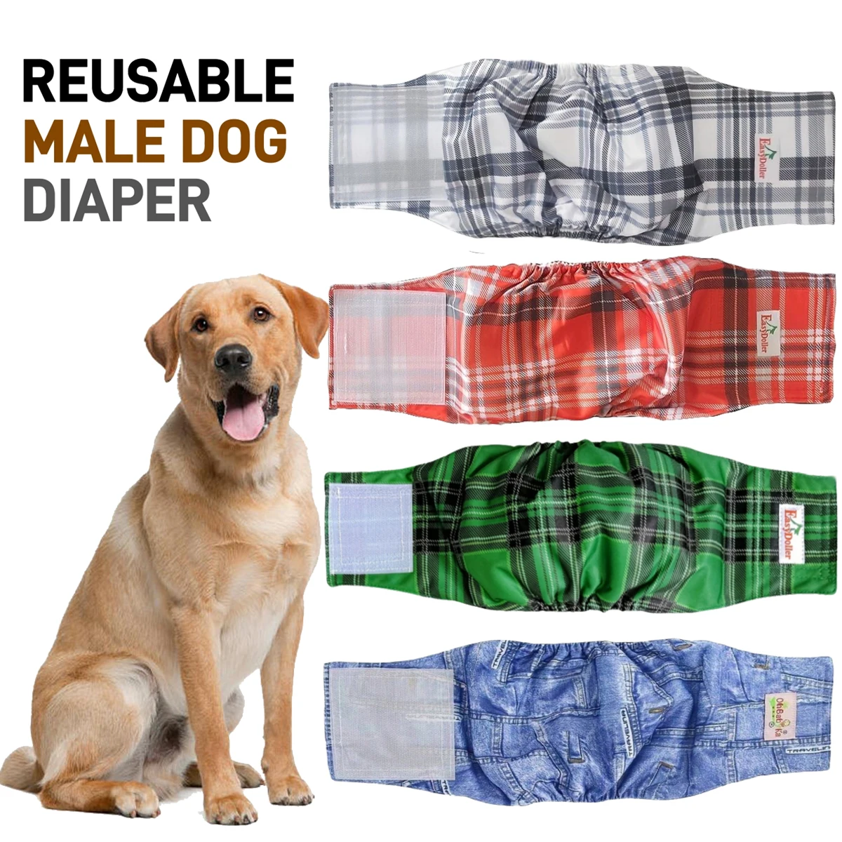 Washable Male Dog Diaper Christmas Red Plaid Pattern Reusable Pet Dogs Sanitary Pants Leak Proof Nappy Belly Band Wrap Diapers