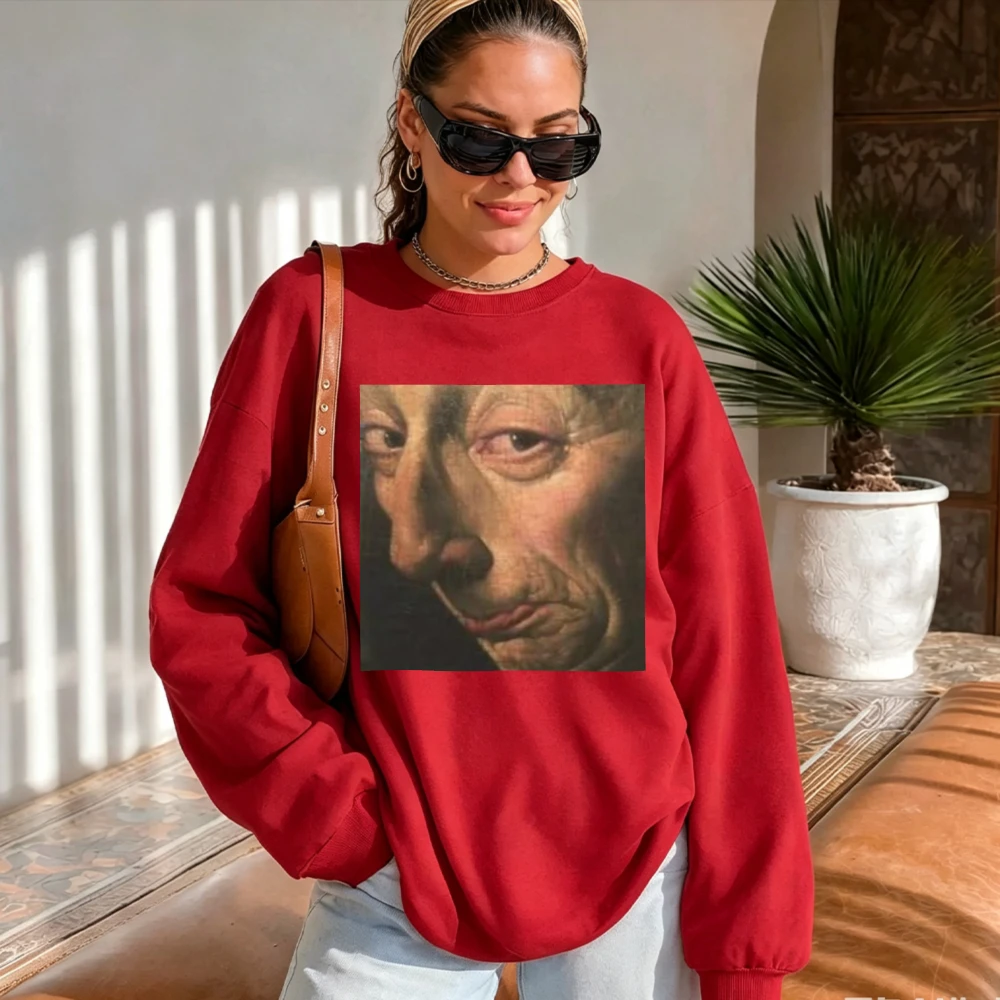 Vintage Classic Oil Painting Portrait Graphic Pullover Renaissance Fine Art Aesthetic Face Art Print Casual Loose Fit Sweatshirt
