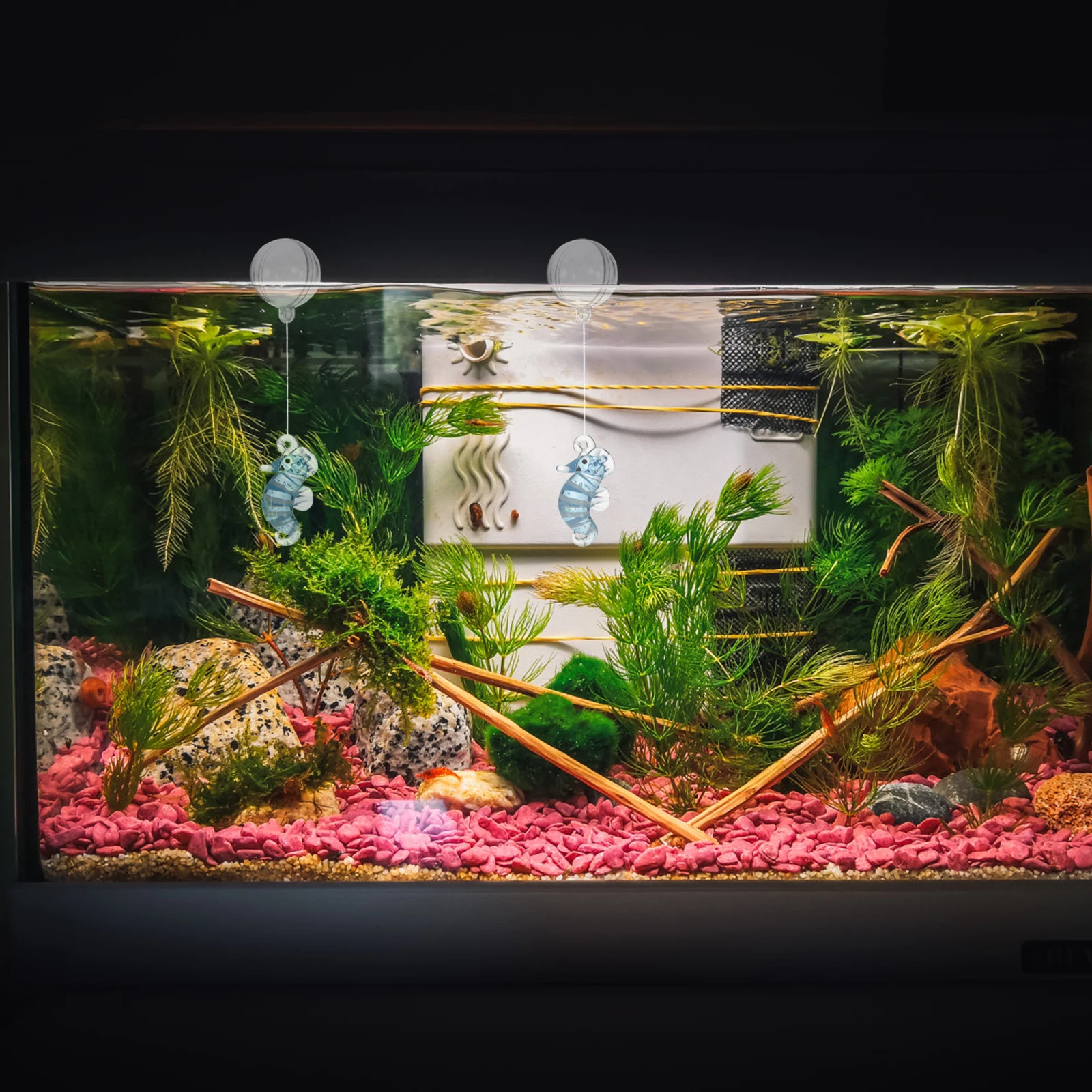 

Exquisite Glass Floating Seahorse Aquarium Decor Glowing Dark Mysterious Atmosphere Stunning Centerpiece Fish Tank